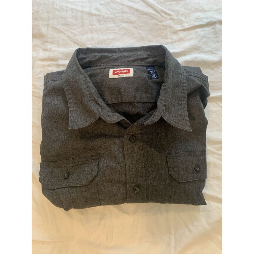 Wrangler Button Up Shirt Gray Long‎ Sleeve Mens 3XL Cotton Premium Heavy Duty
